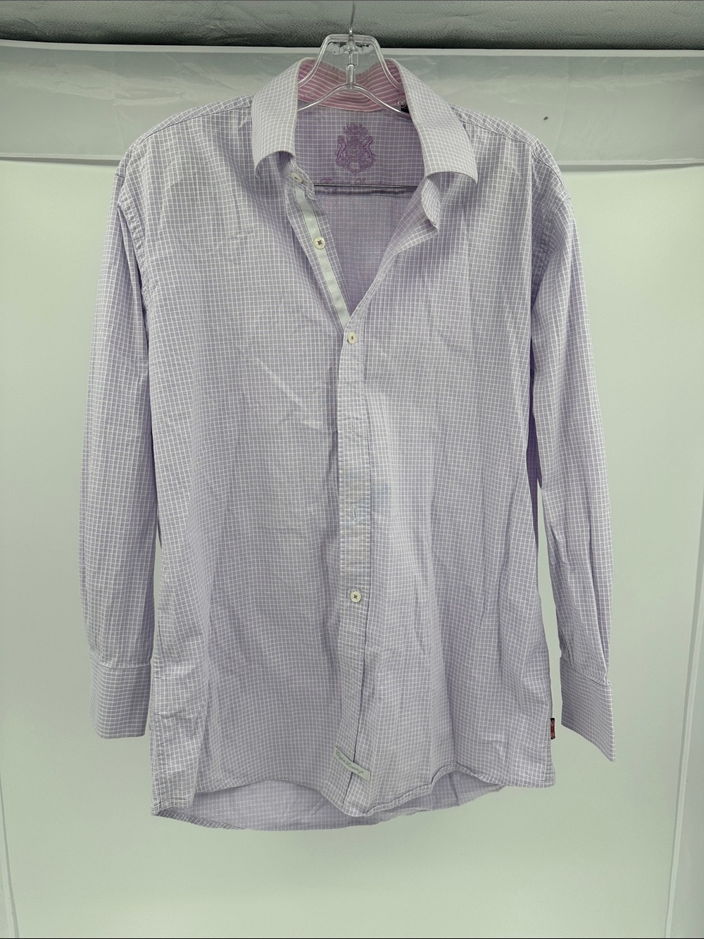 English Laundry Men's Lavender Micro-Check Dress Shirt